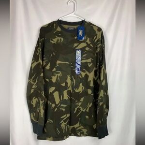 Polo Ralph Lauren Thermal Shirt Mens Large Camouflage Blue Long Sleeve Adult L